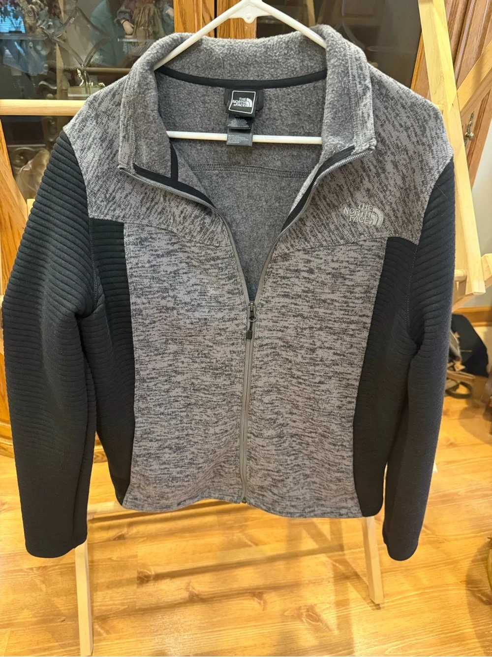 The North Face Men’s Gray Heather and Black Zip-Up Fleece Jacket